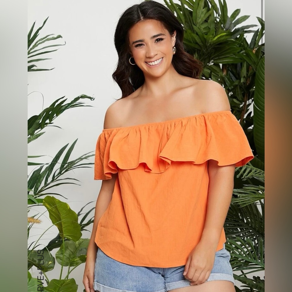 SHEIN | NWOT Orange Flounce Off Shoulder Solid Top Size 0XL